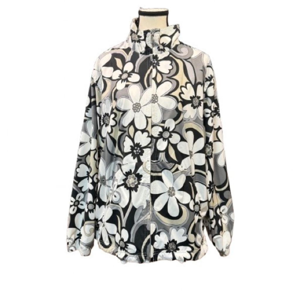 Catalina Floral Zip Jacket Women’s XL Black White Lightweight